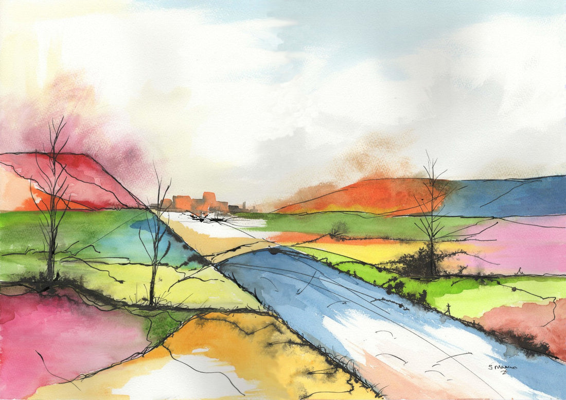 Landscape No.5 Adur Valley: Abstract Watercolour for Calm Contemporary Interiors