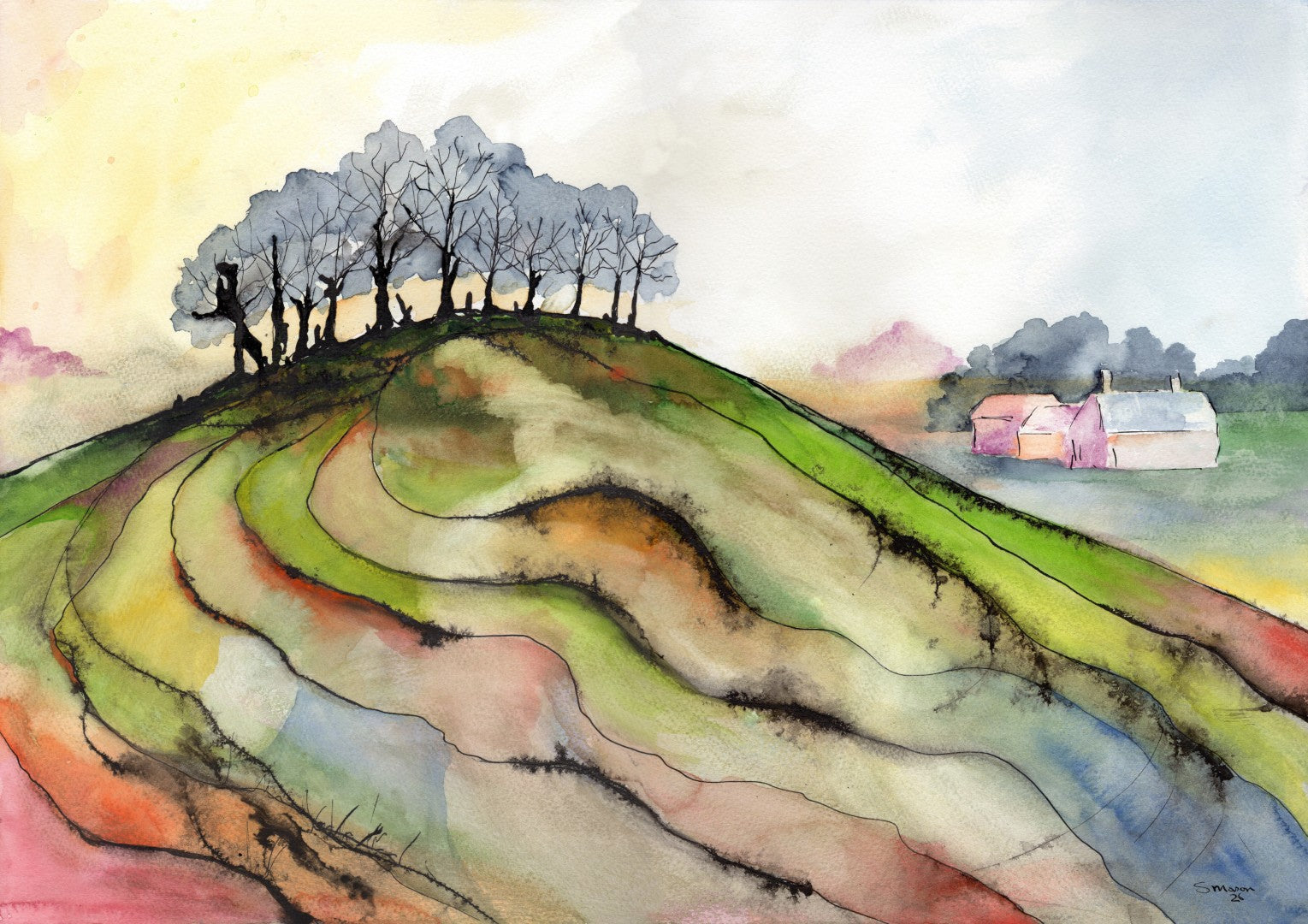 The Hill: Abstract Watercolour Landscape Inspired by Chanctonbury Ring